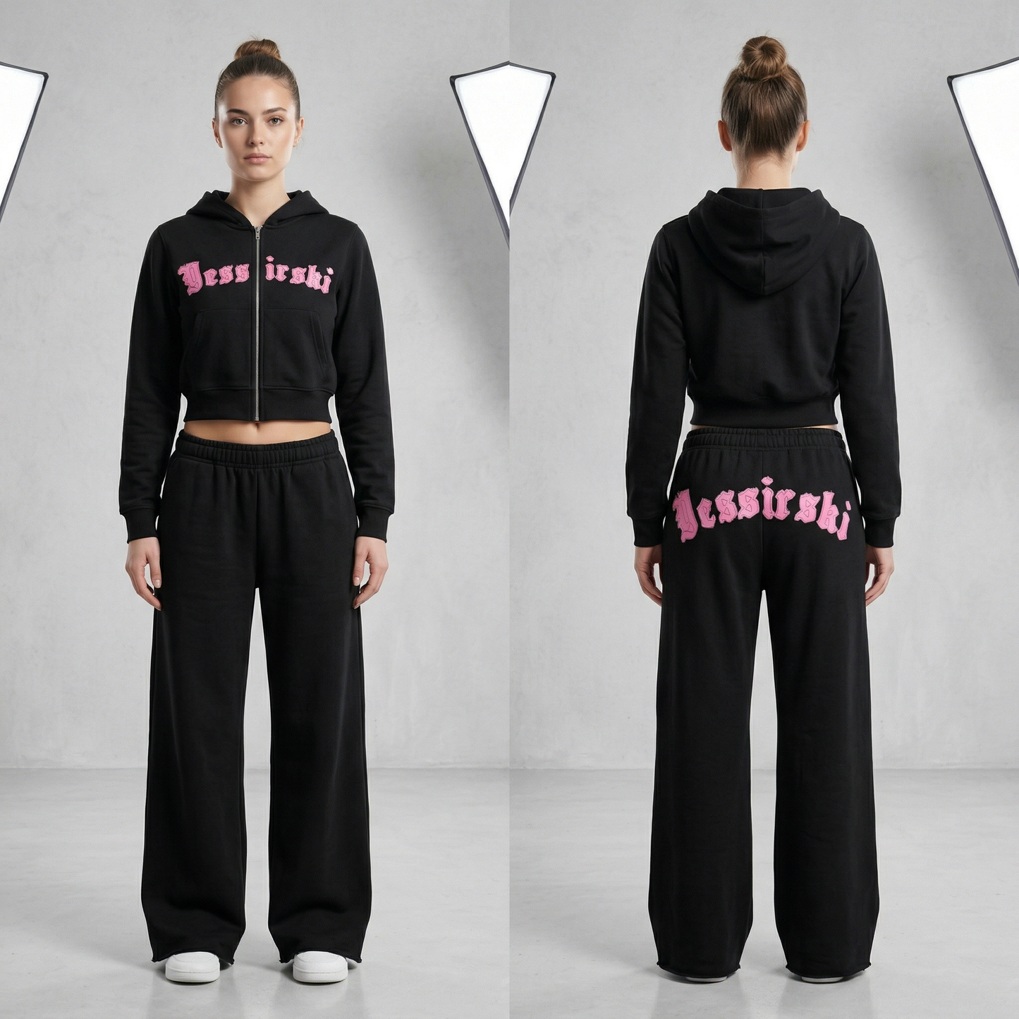 Black & Pink Crop Tracksuit