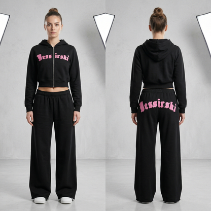 Black & Pink Crop Tracksuit