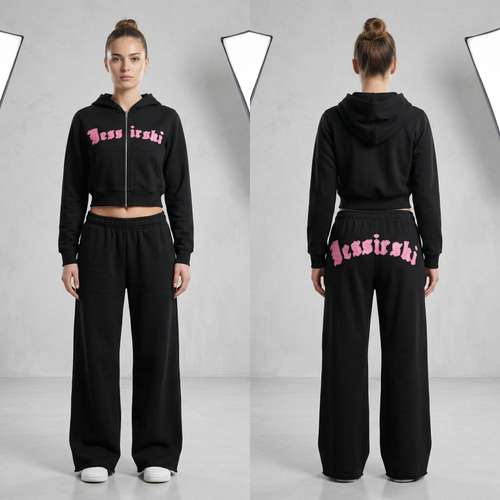 Black & Pink Crop Tracksuit