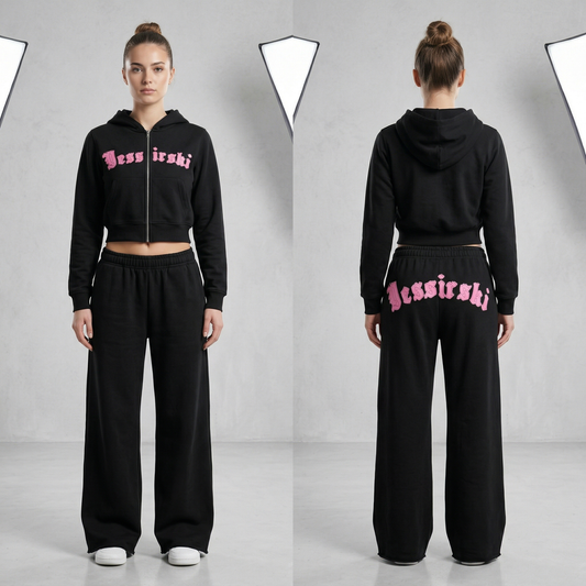 Black & Pink Crop Tracksuit