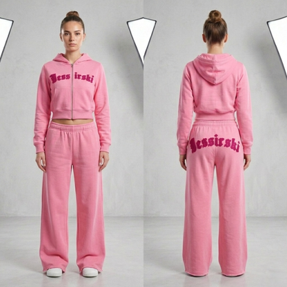 Black & Pink Crop Tracksuit
